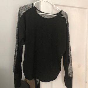 Black long sleeve lace cutout blouse